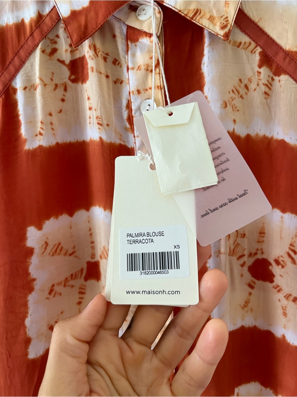 Maison Hotel Tie-Dye Button Down in Rust and Cream. NWT - Picture 5 of 8